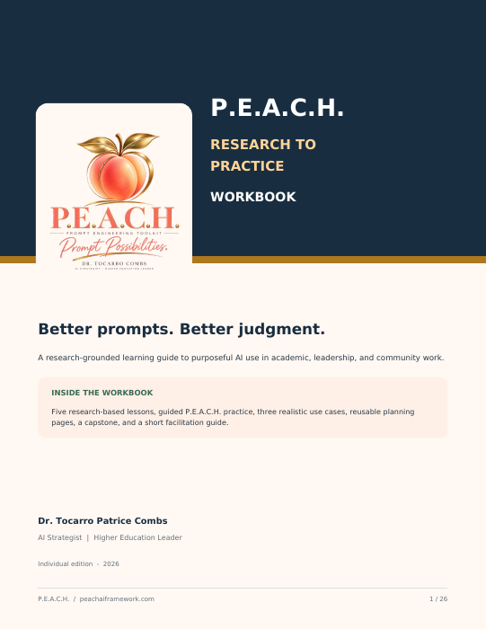 Cover of the P.E.A.C.H. Research to Practice Workbook